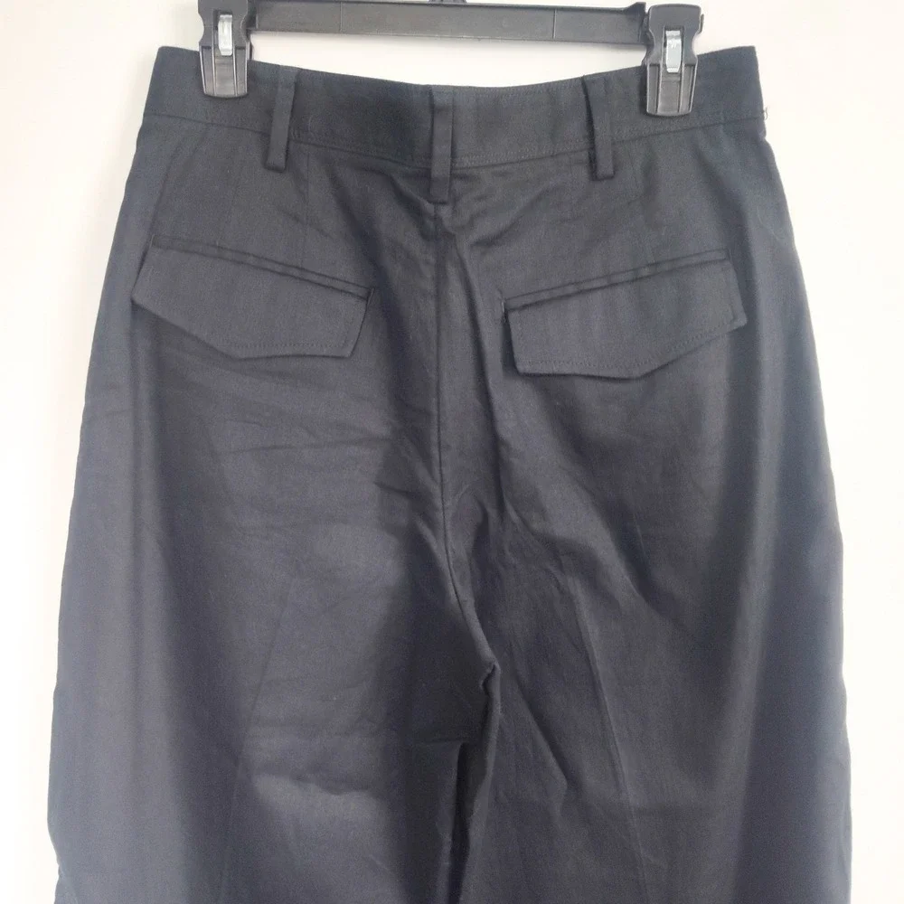 New Banana Republic Trouser Pants 10 Petite Linen Blend Wide Leg Pleated Black